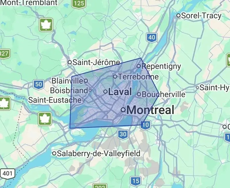 Zone desservie — Montréal et environs